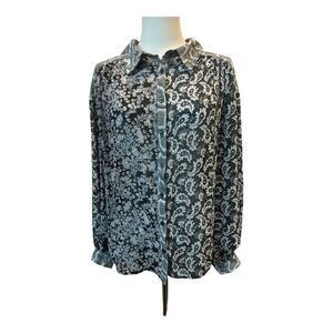 Free People Chiffon Mob Wife Snakeskin Button Up Blouse Long Sleeve SZ Small